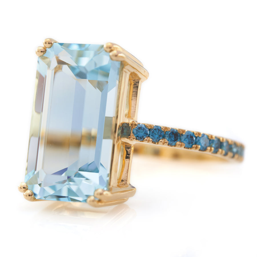 Aquamarine & Blue Diamond Neptune  Ring