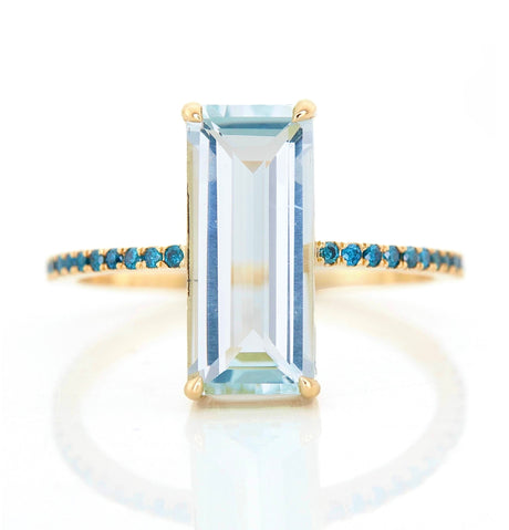 Aquamarine & Blue Diamond Oceans Ring 18k gold stackable ring