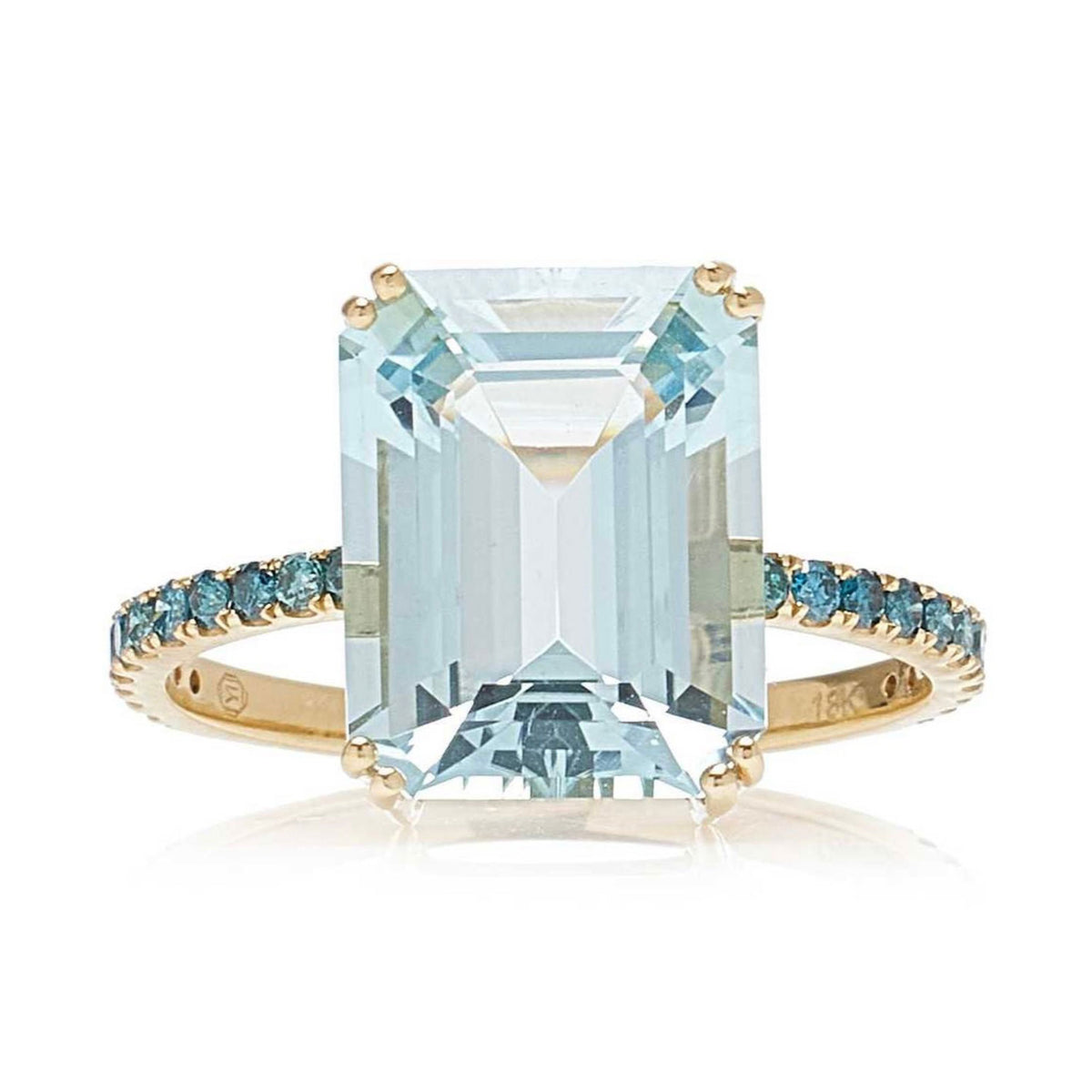 Aquamarine & Blue Diamond Bar Ring