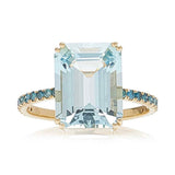 Aquamarine & Blue Diamond Bar Ring