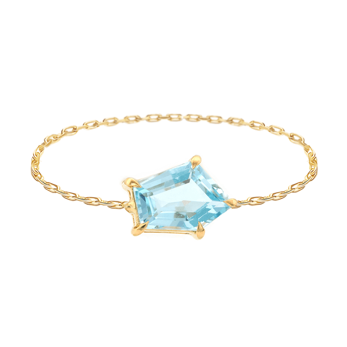 Aquamarine Contour Chain Ring 14k gold Stackable ring