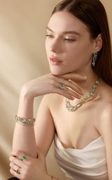 Aquamarine Contour Necklace 18k handmade fine jewelry on model 3