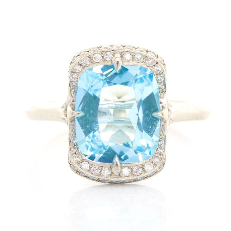 Aquamarine & Diamond Aurora Ring PT900 engagement ring 
