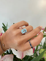 Aquamarine & Diamond Aurora Ring PT900 engagement ring on model
