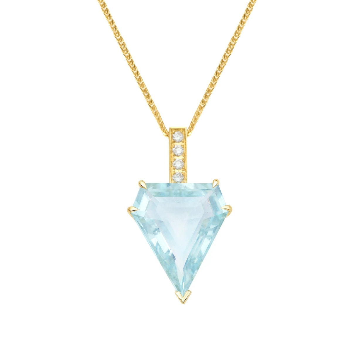 Aquamarine & Diamond Contour Bar Pendant Necklace 18k handmade fine jewelry