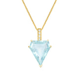 Aquamarine & Diamond Contour Bar Pendant Necklace 18k handmade fine jewelry