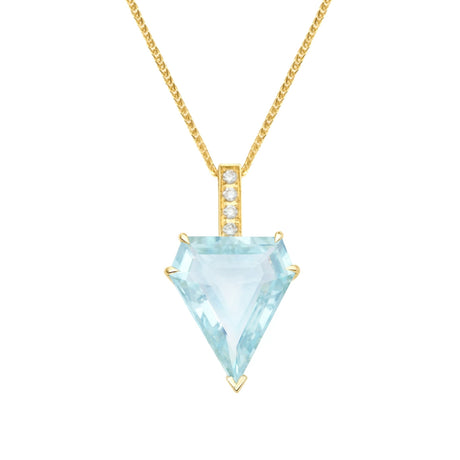 Aquamarine & Diamond Contour Bar Pendant Necklace 18k handmade fine jewelry