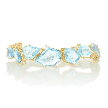 Aquamarine & Diamond Contour Bracelet 18k gold stackable design