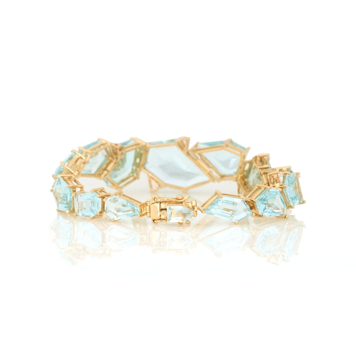 Aquamarine & Diamond Contour Bracelet 18k gold stackable design 3