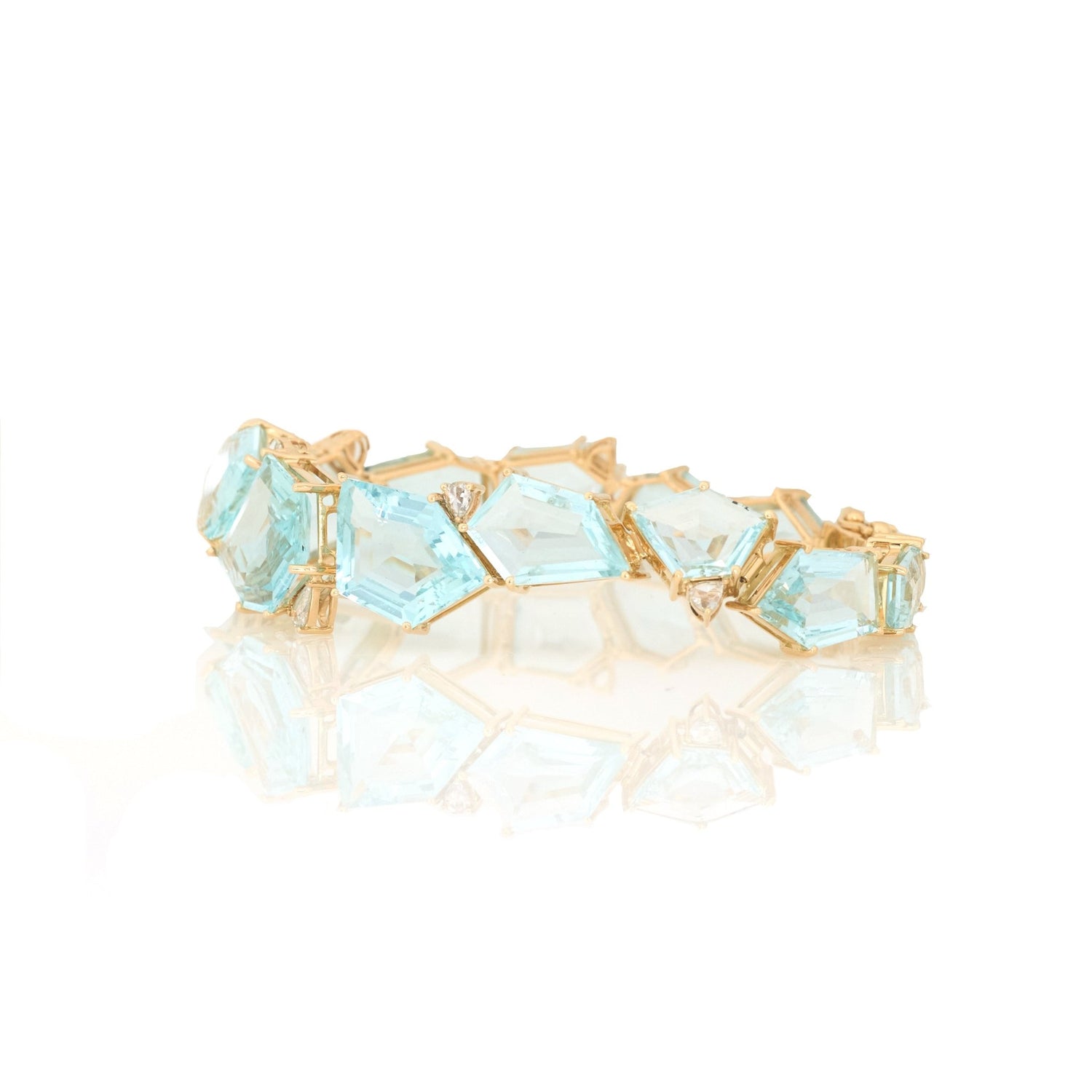 Aquamarine & Diamond Contour Bracelet 18k gold stackable design 5