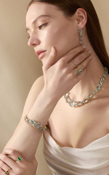 Aquamarine & Diamond Contour Bracelet 18k gold stackable design on model 2