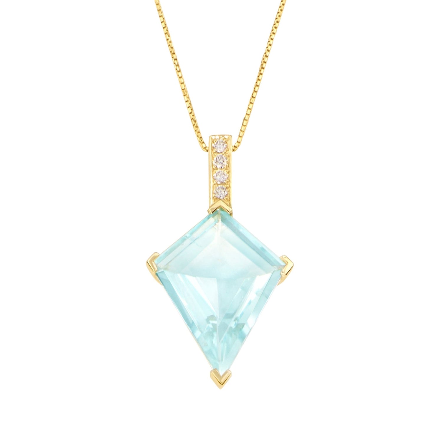 Aquamarine & Diamond Contour Kite Necklace 18k handmade fine jewelry