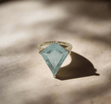  Aquamarine & Diamond Contour Kite Ring 18k gold engagement ring side view