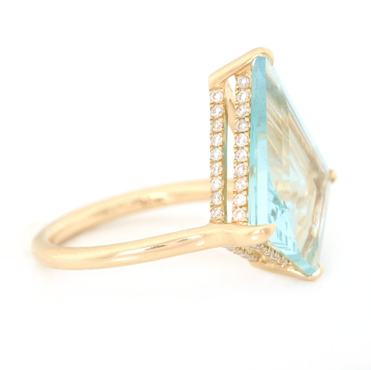 Aquamarine & Diamond Contour Kite Ring 18k gold engagement ring side view