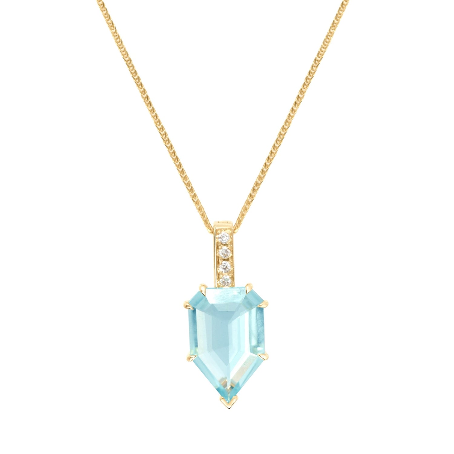 Aquamarine & Diamond Contour Pendant Necklace 18k handmade fine jewelry