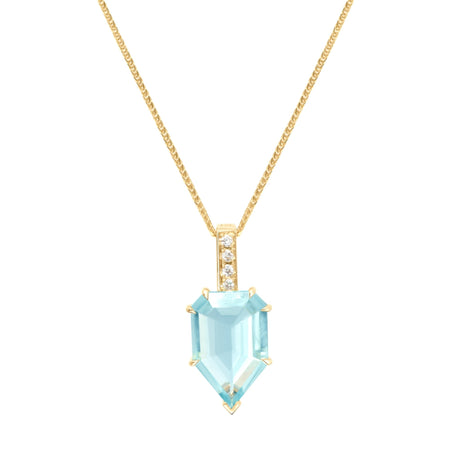 Aquamarine & Diamond Contour Pendant Necklace 18k handmade fine jewelry