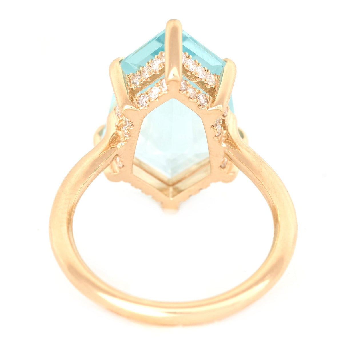 Aquamarine & Diamond Contour Polygon Ring 18k gold engagement ring back view