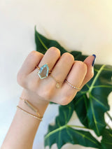 Aquamarine & Diamond Contour Polygon Ring 18k gold engagement ring on model