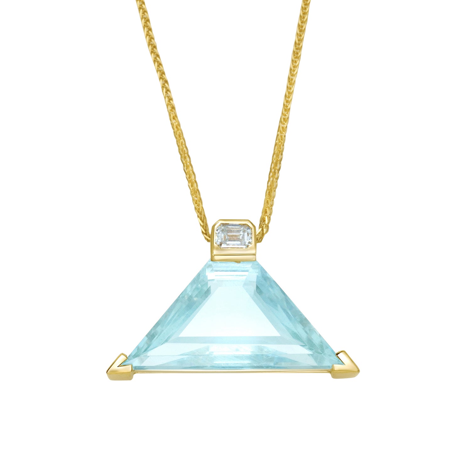 Aquamarine & Diamond Pyramid Contour Necklace 18k handmade fine jewelry