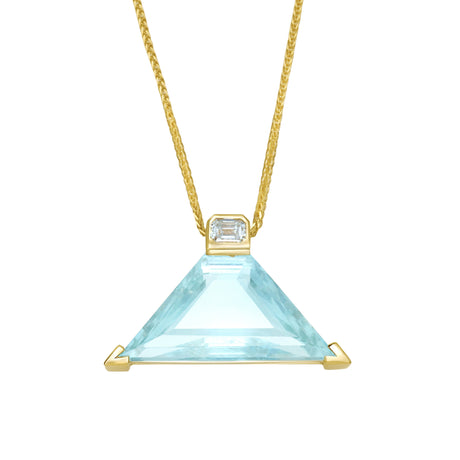 Aquamarine & Diamond Pyramid Contour Necklace 18k handmade fine jewelry