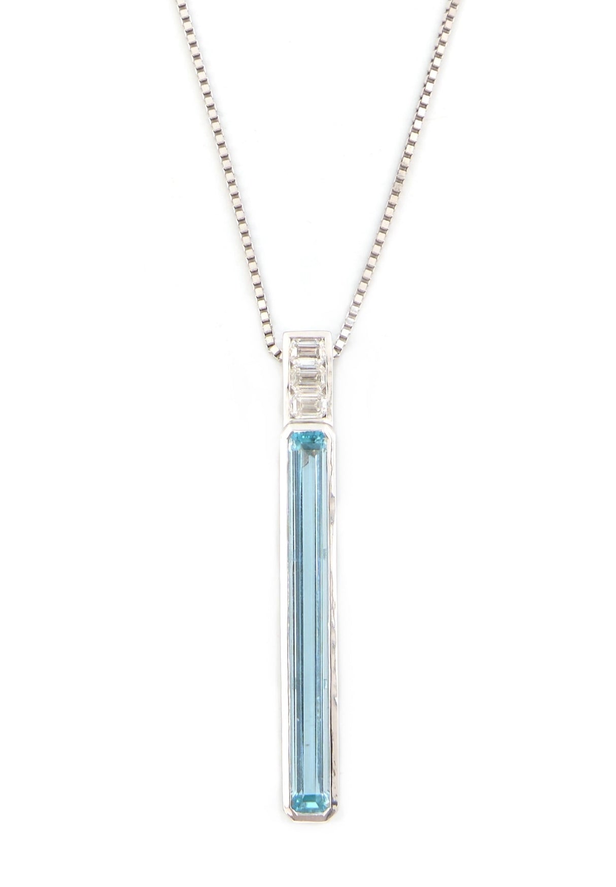 Aquamarine & Diamond Supreme Bar Necklace 18k handmade fine jewelry