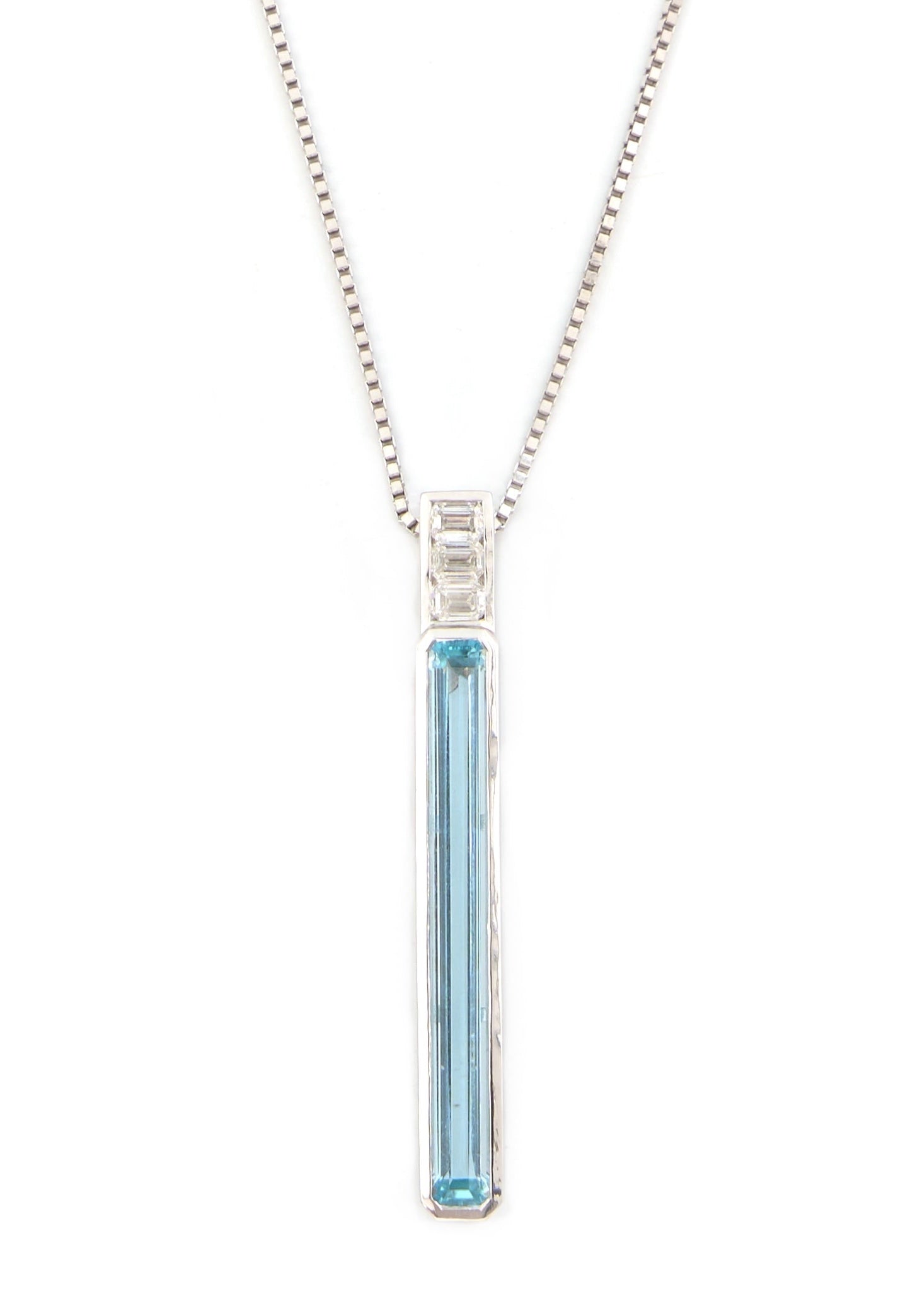 Aquamarine & Diamond Supreme Bar Necklace 18k handmade fine jewelry