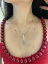 Aquamarine & Diamond Supreme Bar handmade Necklace in 18k gold on model