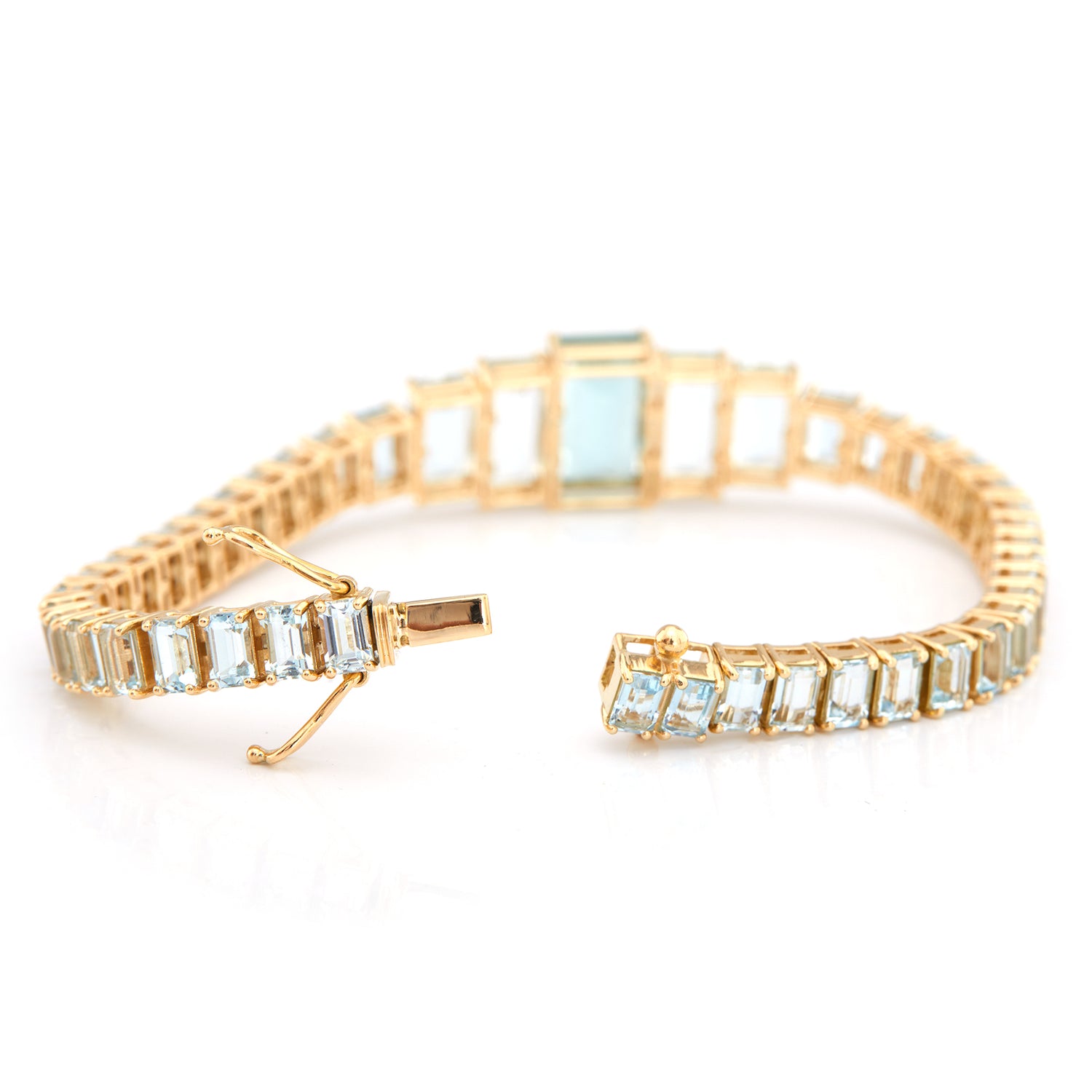 Aquamarine Echo Bar Bracelet 18k gold stackable design back view 2