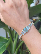Aquamarine Echo Bar Bracelet 18k gold stackable design on model 2