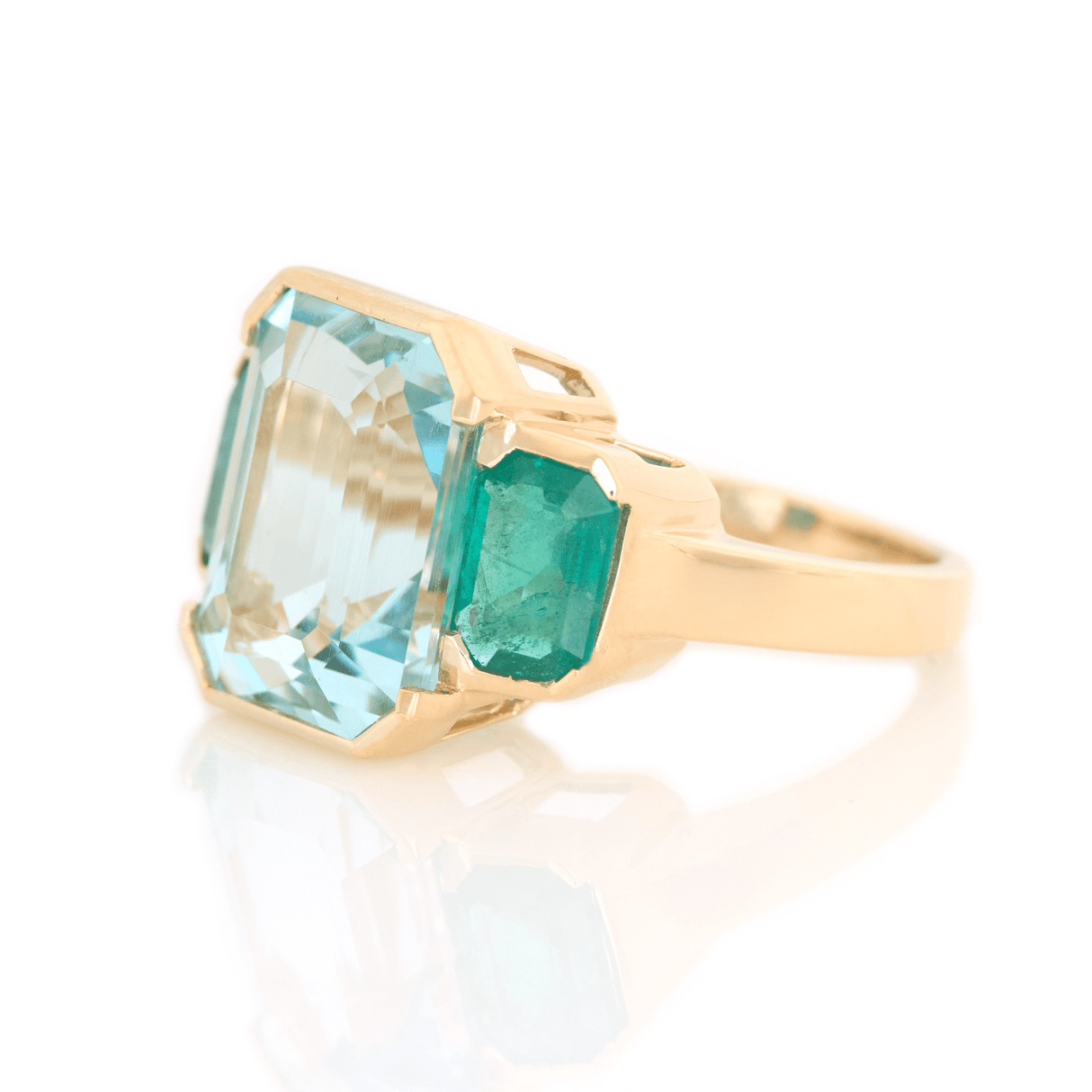 Aquamarine & Emerald Deco Spring Jumbo Ring