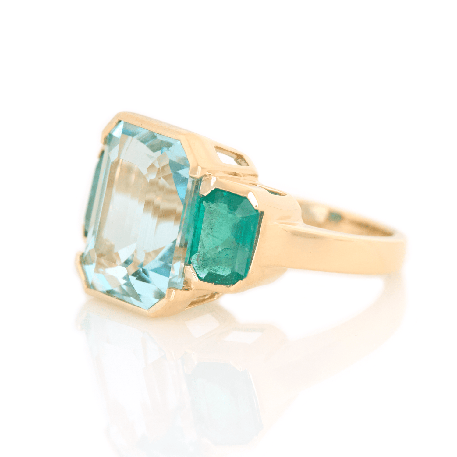 Aquamarine & Emerald Deco Spring Jumbo Ring