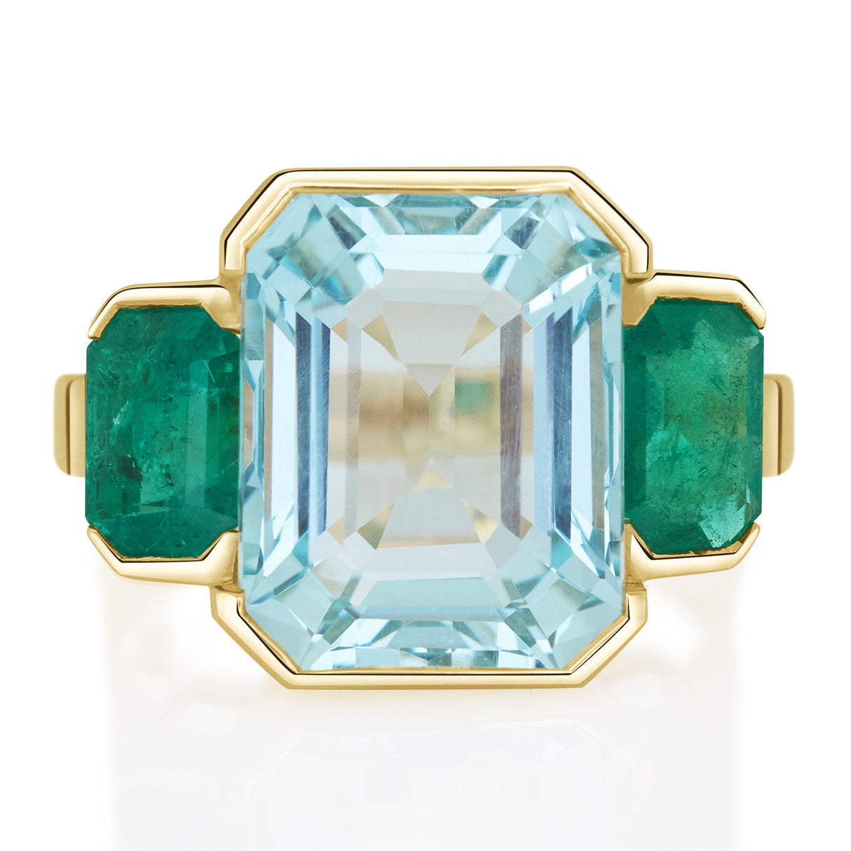 Aquamarine & Emerald Deco Spring Jumbo Ring 18k gold engagement ring