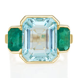 Aquamarine & Emerald Deco Spring Jumbo Ring 18k gold engagement ring