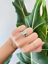 Aquamarine & Emerald Deco Spring Ring 18k gold engagement ring