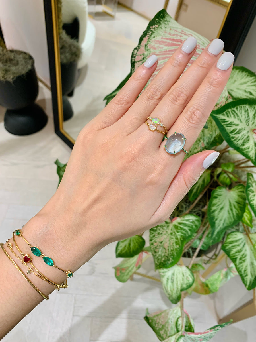 Aquamarine & Emerald Spring Globe Ring