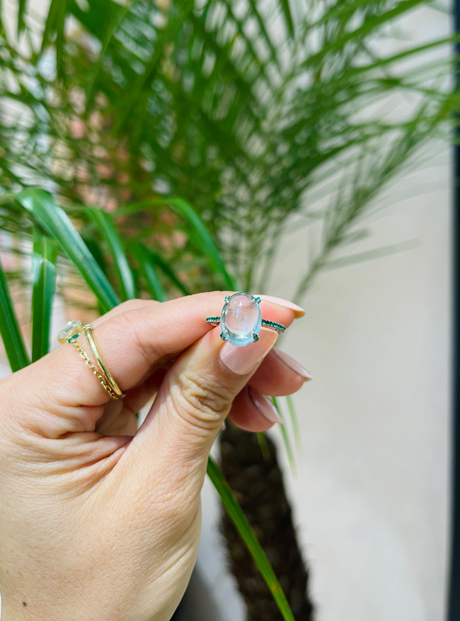Aquamarine & Emerald Spring Globe Ring in Platinum