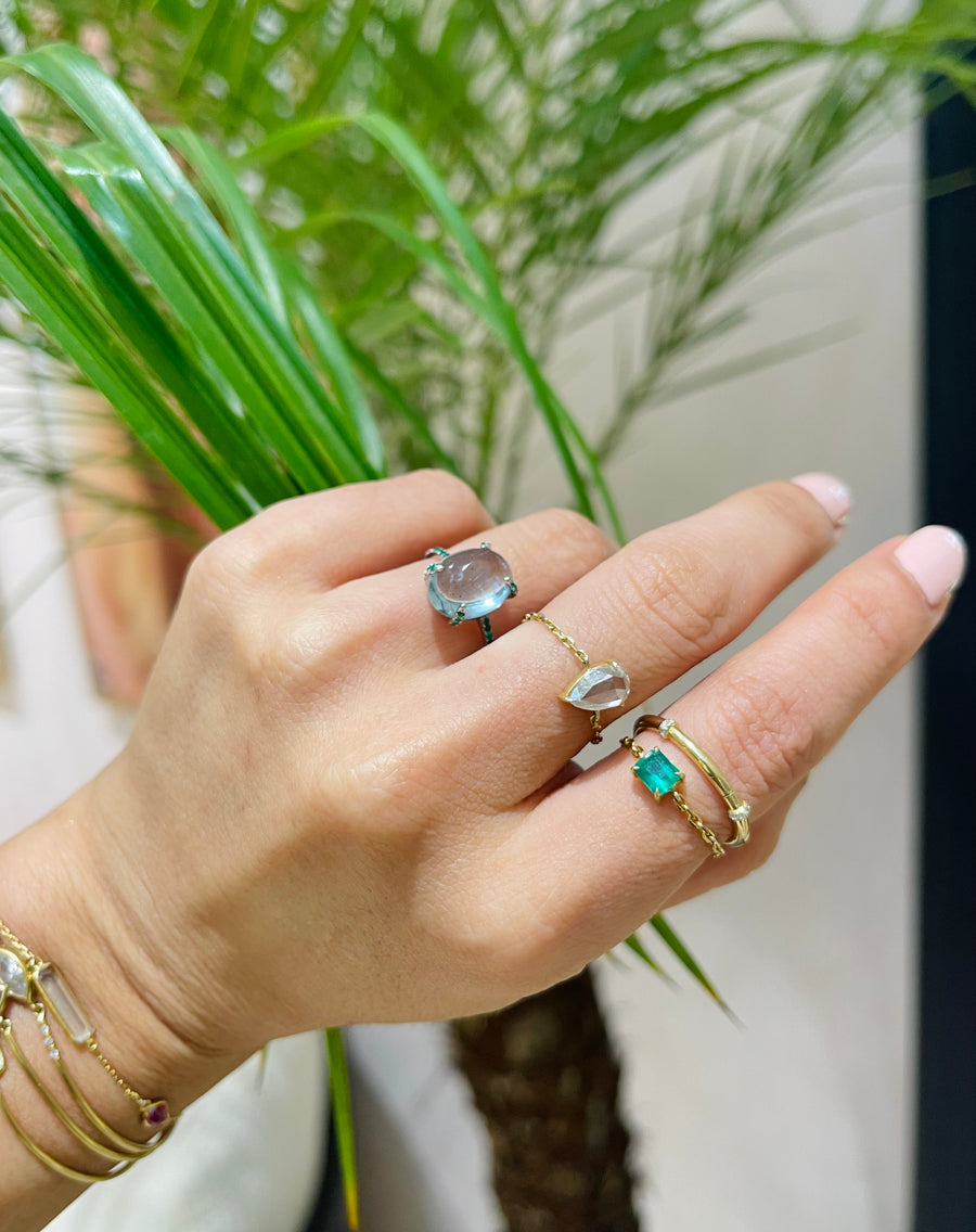 Aquamarine & Emerald Spring Globe Ring in Platinum