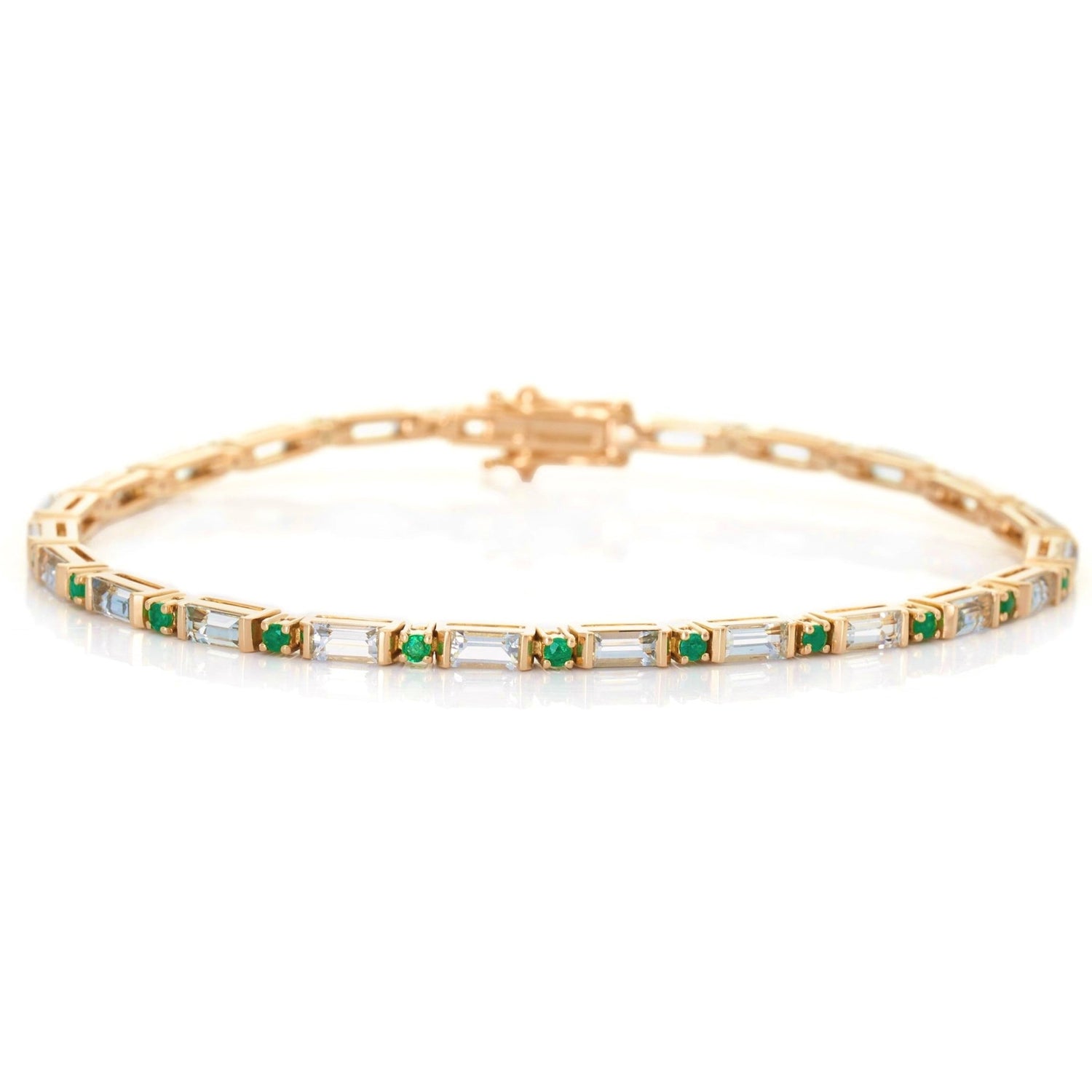Aquamarine & Emerald Spring Tennis Bracelet 18k gold stackable design