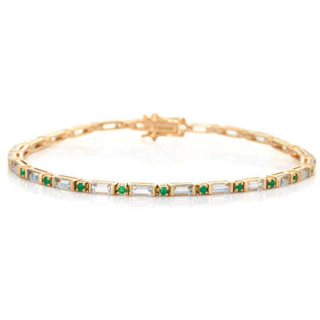 Aquamarine & Emerald Spring Tennis Bracelet 18k gold stackable design
