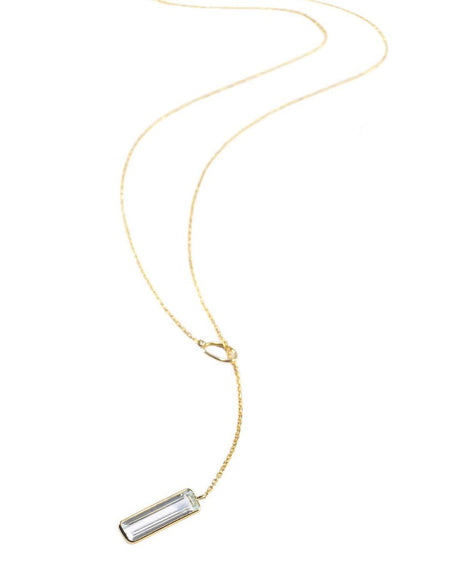 Aquamarine Lariat Bar Necklace 18k handmade fine jewelry