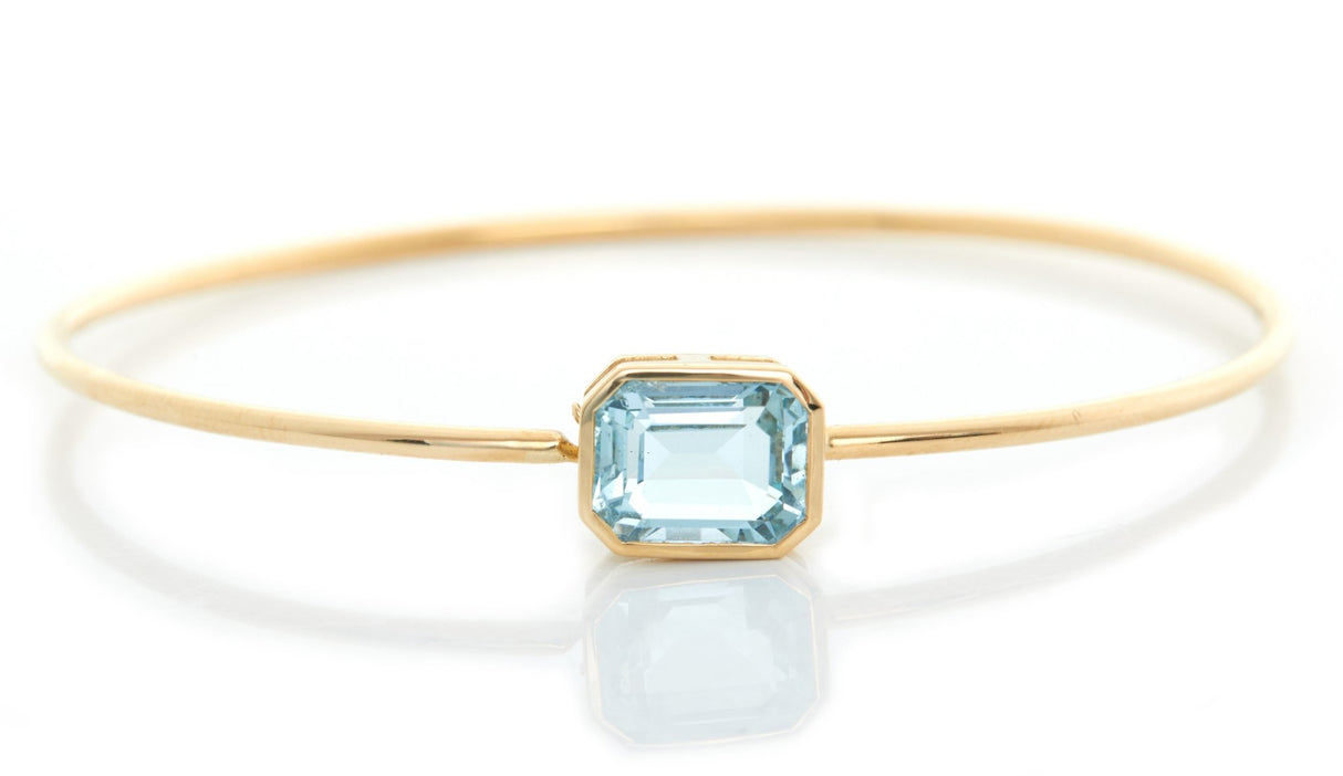 Aquamarine Linear Bangle 18k gold stackable design