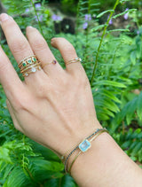 Aquamarine Linear Bangle 18k gold stackable design on model 2