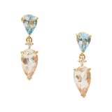 Aquamarine & Morganite Dewdrop Diamond Earrings 18K Gold Handmade Fine Jewelry