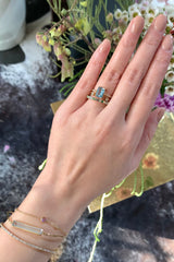 Aquamarine Petite Diamond Circle Ring 18k gold stackable ring on model