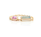 Aquamarine & Pink Sapphire Chain Ring 18k gold Stackable ring side view