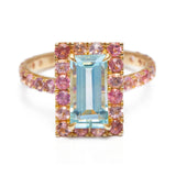 Aquamarine & Pink Tourmaline Candy Ring 18k gold stackable ring