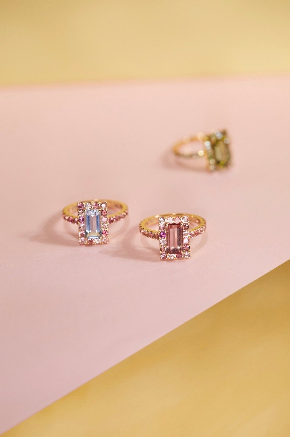 Aquamarine & Pink Tourmaline Candy Ring 18k gold stackable ring 2