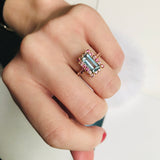 Aquamarine & Pink Tourmaline Candy Ring 18k gold stackable ring on model 2