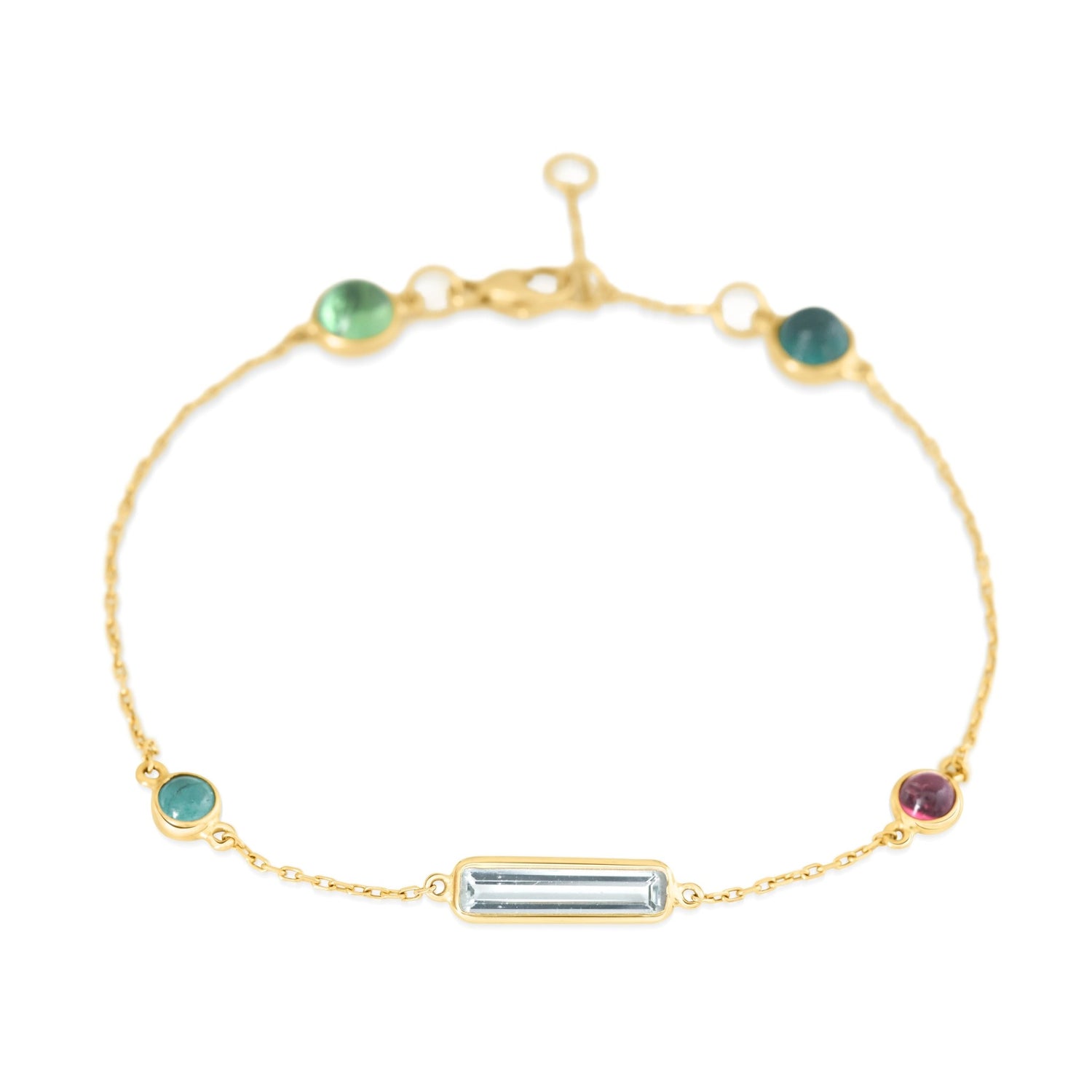 Aquamarine & Pink and Green Tourmaline Candy Bracelet 18k gold Stackable design