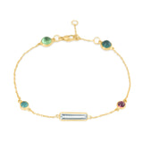 Aquamarine & Pink and Green Tourmaline Candy Bracelet 18k gold Stackable design